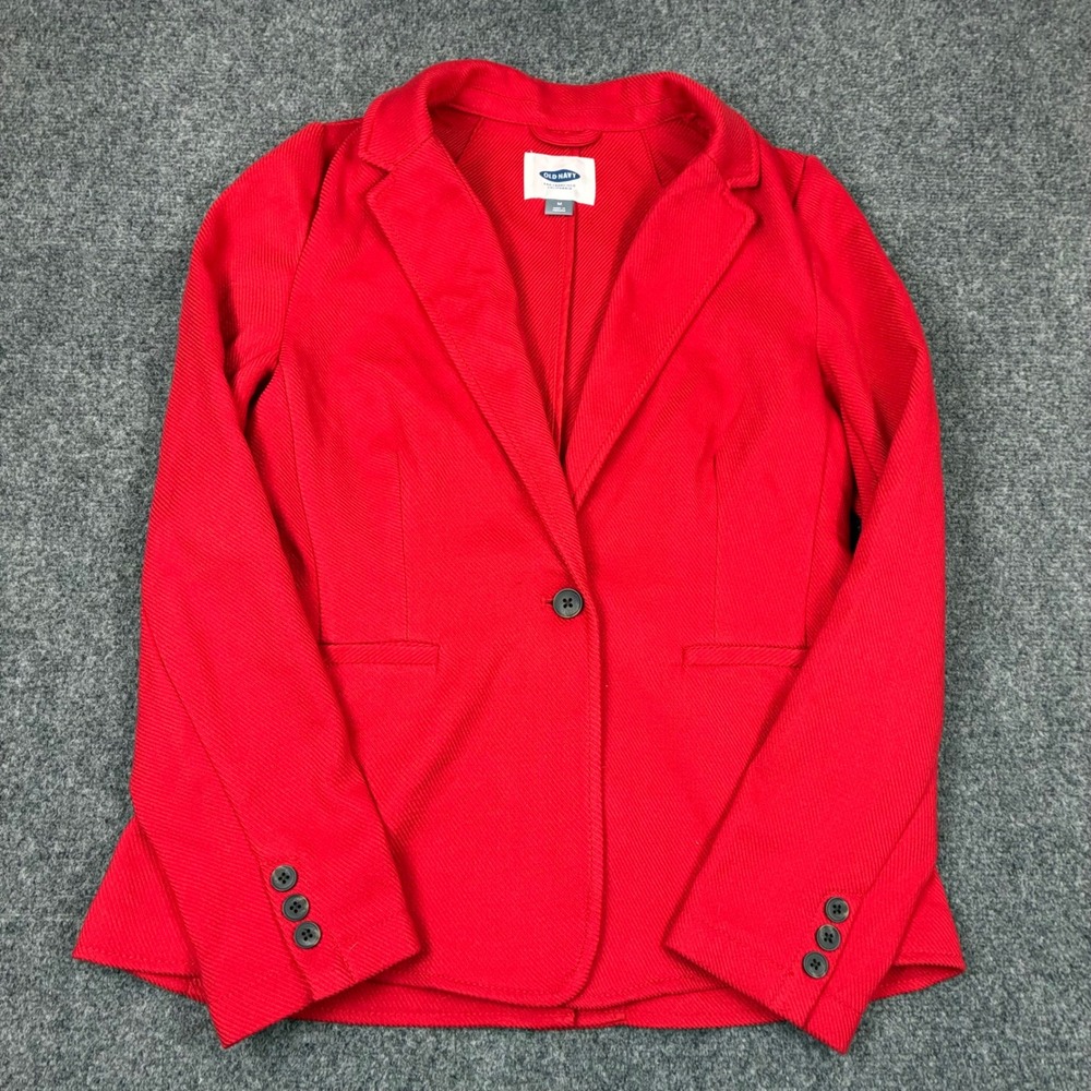 Old Navy Womens Size Medium Red Textured Single Button Blazer Jacket